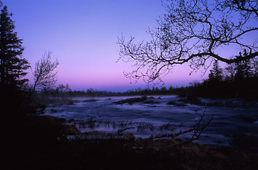 Image showing sunrise / sunset in mountain lake