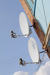 Image showing Two satellite dishes