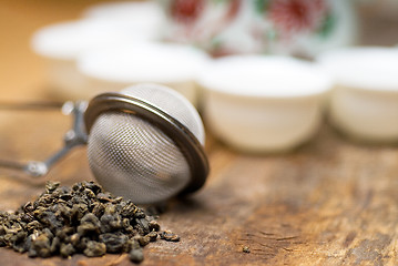 Image showing green chinese tea set