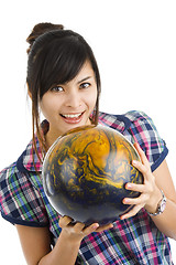 Image showing pretty woman with bowling ball