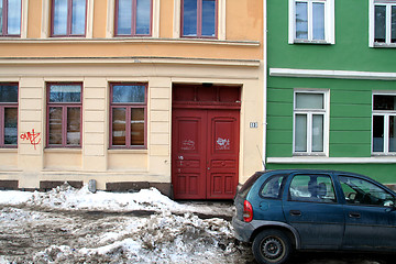 Image showing Street with parked car.