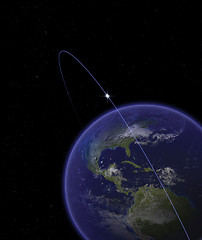Image showing Earth from space with satellite in orbit