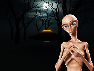 Image showing Alien And UFO In Forest 