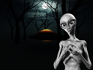 Image showing Alien And UFO In Forest 