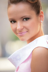 Image showing girl in white-rose vintage dress, closeup