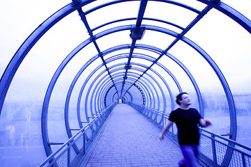 Image showing blue glass corridor