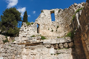 Image showing Wall of Byzantine church ruins  in Jerusalem   