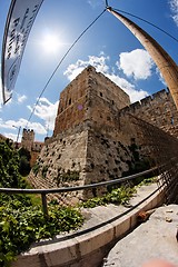 Image showing Fisheye view of the ancient citadel in Jerusalem