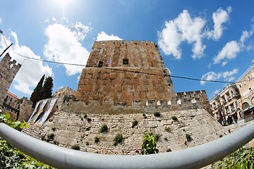 Image showing Fisheye view of the ancient citadel in Jerusalem