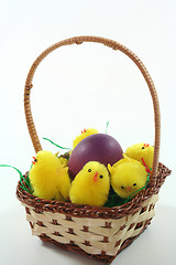 Image showing Easter basket with Easter egg and chicks