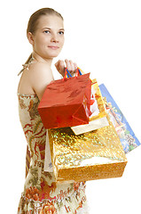 Image showing girl shopper with colorful paper shopping bags