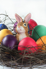 Image showing Easter basket with Easter eggs and Easter bunny