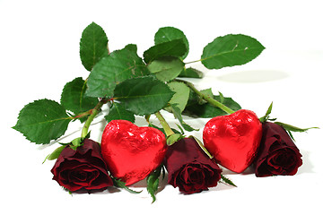 Image showing red roses with red hearts