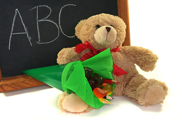 Image showing School cones with School board and Teddy