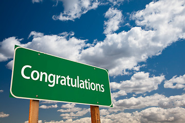 Image showing Congratulations Green Road Sign with Sky