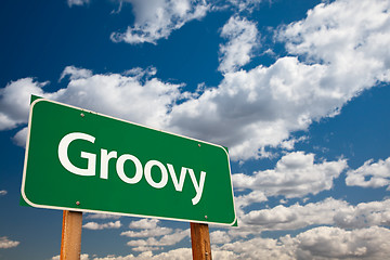 Image showing Groovy Green Road Sign with Sky