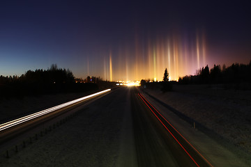 Image showing Artificial light pillars