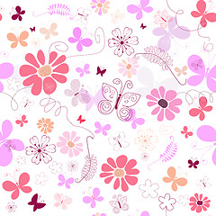 Image showing Seamless pink floral pattern