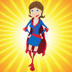 Image showing Super Woman Mother Cartoon with Yellow Background.