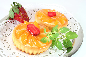 Image showing Apricot tart with lemon balm