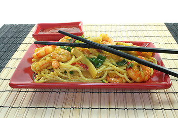 Image showing Pasta with asian shrimp