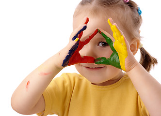 Image showing Cute child with painted hands