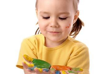 Image showing Cute child with painted hands