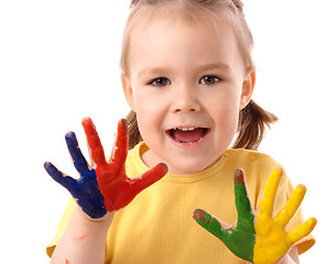 Image showing Cute child with painted hands