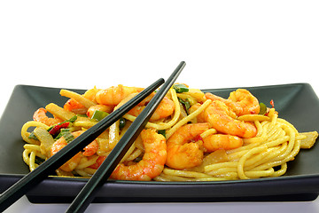 Image showing Pasta with shrimp Asia