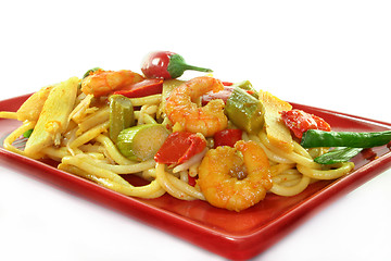 Image showing Pasta with shrimp Asia