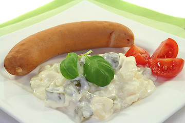 Image showing Bockwurst with potato salad