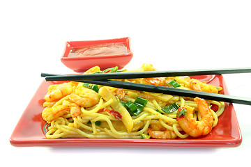 Image showing Pasta with asian shrimp