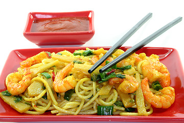 Image showing Pasta with asian shrimp