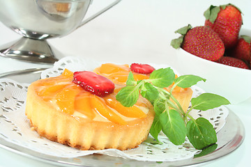 Image showing Apricot tart with lemon balm