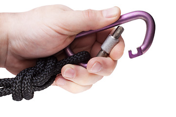 Image showing Carabiner and Rope in Hand 1