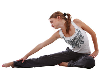 Image showing Girl making stretching