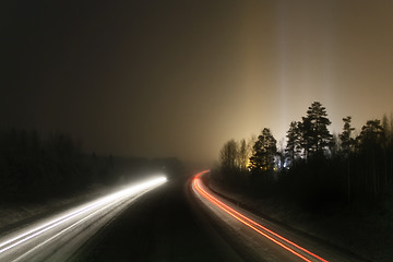 Image showing Artificial light pillars