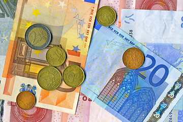 Image showing Euro notes and euro cents