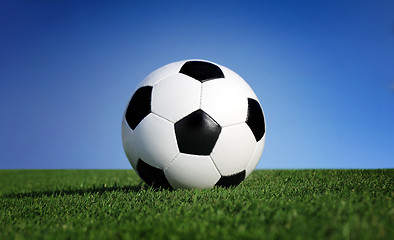 Image showing Photo of a soccer ball on grass 