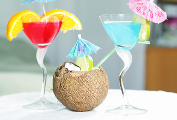 Image showing Tropical cocktails on table