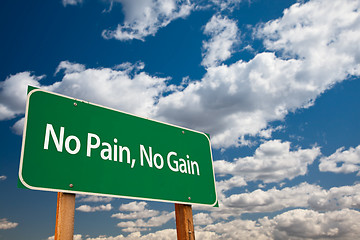 Image showing No Pain, No Gain Green Road Sign