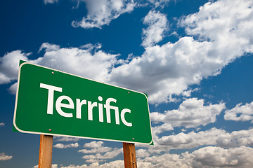 Image showing Terrific Green Road Sign with Sky