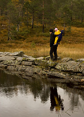 Image showing Father and child trekking