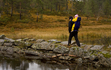 Image showing Father and daughter hiking