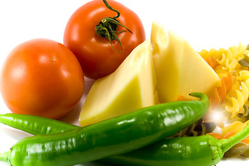 Image showing cheese, vegetables and pasta