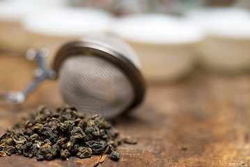 Image showing green chinese tea set