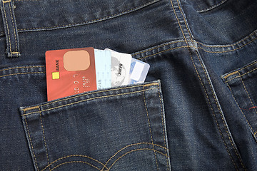 Image showing jeans pocket with credit card, use for shopping