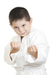 Image showing Challenging little karate kid