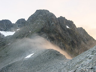 Image showing Fog rolling over by Nordvannvågtind