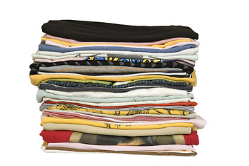 Image showing stack of colored t-shirt